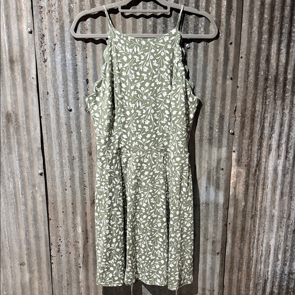 Leafy Green Spaghetti Strap Dress